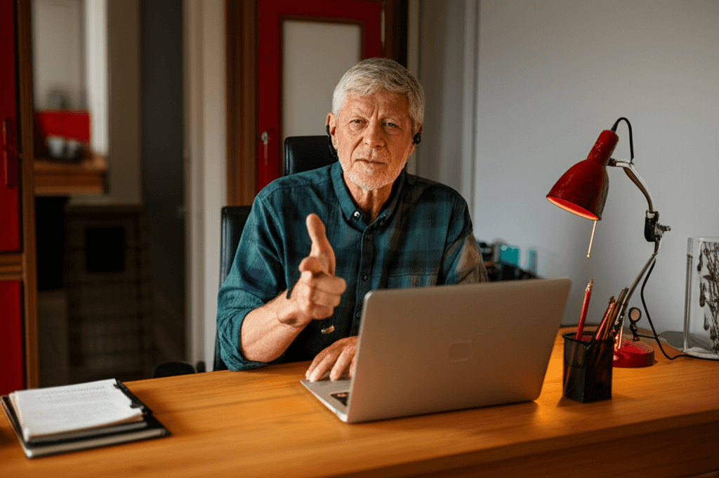 Retired tradesperson doing video mentoring session